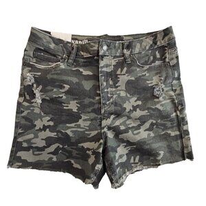 Vanilla Star Shorts Size 13 (32) Camo Mid Rise Midi 3” Inseam NWT Distressed